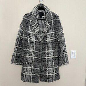 CHRISTIAN SIRIANO Grey Black & White Wool Blend Tweed Notch Lapel Coat Size M